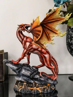 Large Red Magma Lava Smaug Dragon On Volcanic Rock Statue Fantasy Home Decor-1