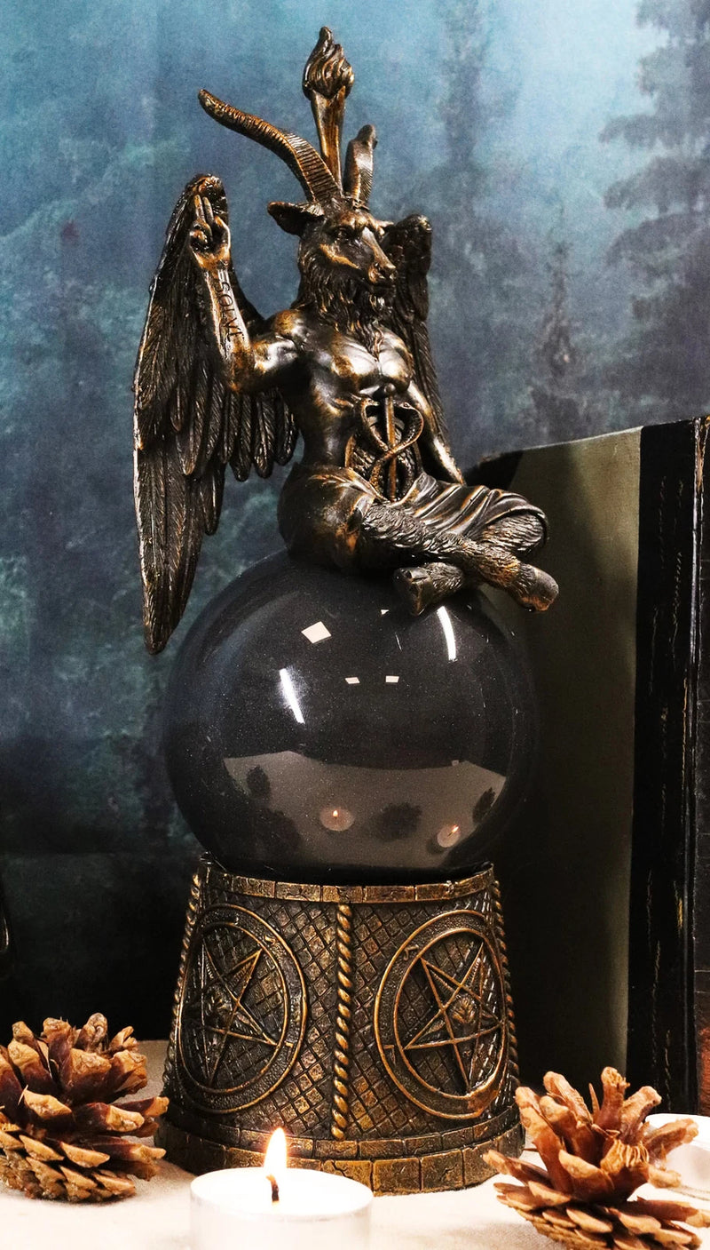 Pentagram Sigil Sabbatic Goat Baphomet Skull Black Sandstorm Gazing Ball-5