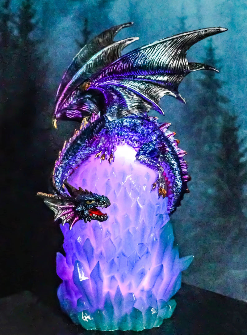 Blue Rainbow Armored Dragon Guarding LED Lantern Acrylic Crystal Egg Figurine-1