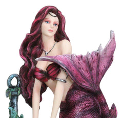 Siren Mermaid Sitting By Sunken Ship Anchor Skull Corals Ocean Graveyard Statue-6