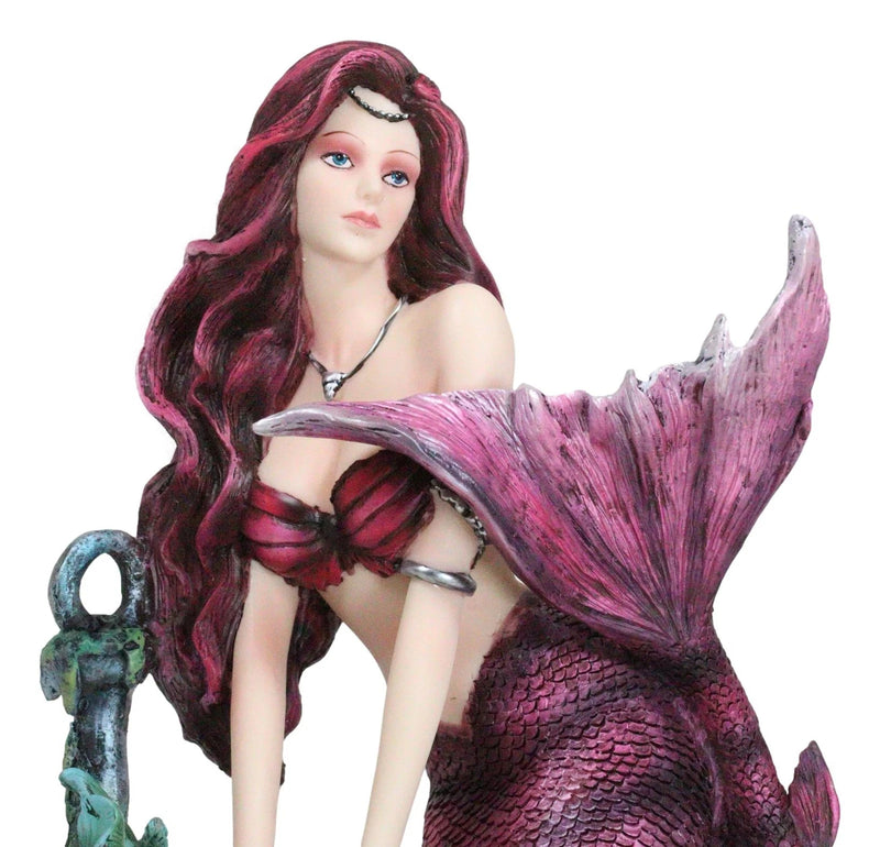 Siren Mermaid Sitting By Sunken Ship Anchor Skull Corals Ocean Graveyard Statue-6