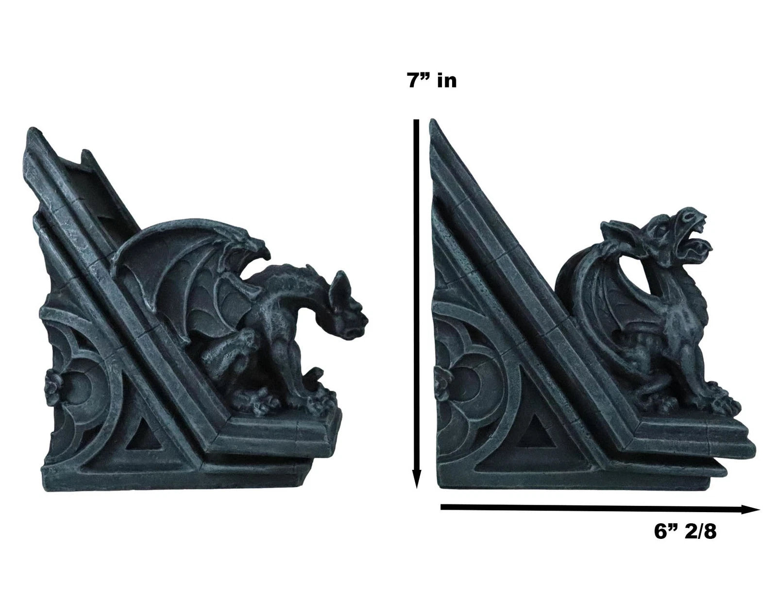 Gothic Roaring Gargoyles On Rooftop Sculptural Bookends Set 7" High Decor-7