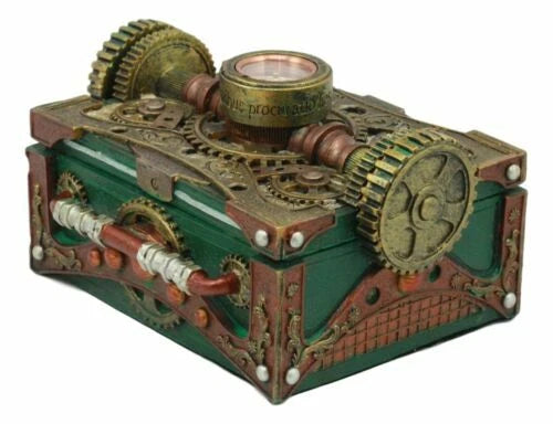 Steampunk Mechanical Gears Design Secret Jewelry Box With Navigational Compass-6
