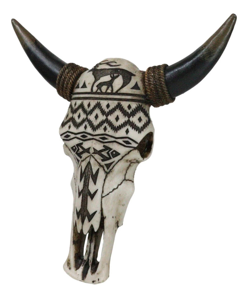 Tribal Tattoo Wildlife Deer and Fishes Abstract Cow Skull Wall Decor Plaque-2