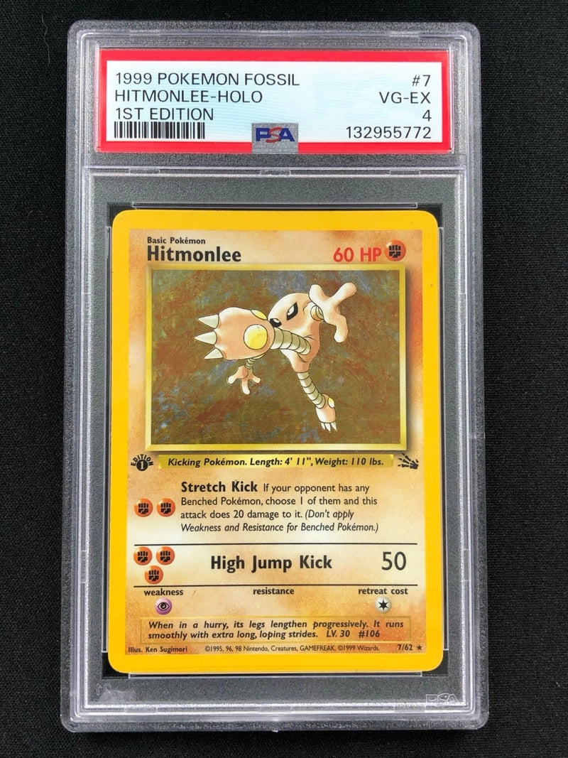 Pokemon 1999 Hitmonlee 1st Holo Fossil PSA 4-1