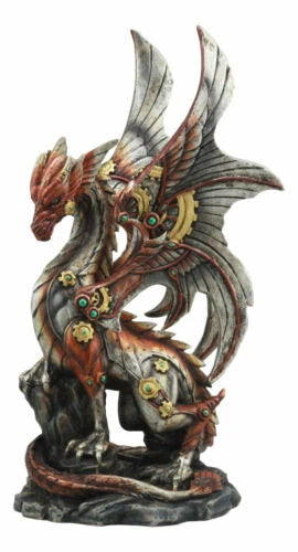 Ruler Of Pantagonia Steampunk Cyborg Robot Dragon Statue 10.5"Tall-2