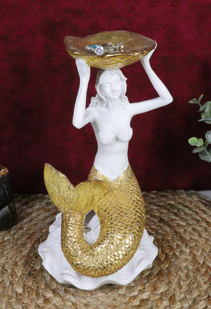 Art Nouveau Mermaid Holding Sea Shell Candle Or Jewelry Holder Figurine-2