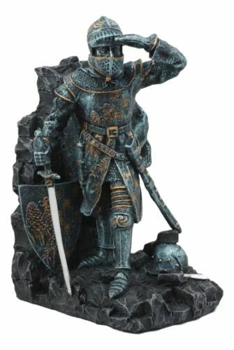 Medieval Dragon Bookends, Knight Armor Statue 8" Tall, Pair of Desk or Shelf Decor, Fantasy Knight Figurines, Suit of Armor Home Accent, Gothic Office Display, Tabletop Collectible Gift-2