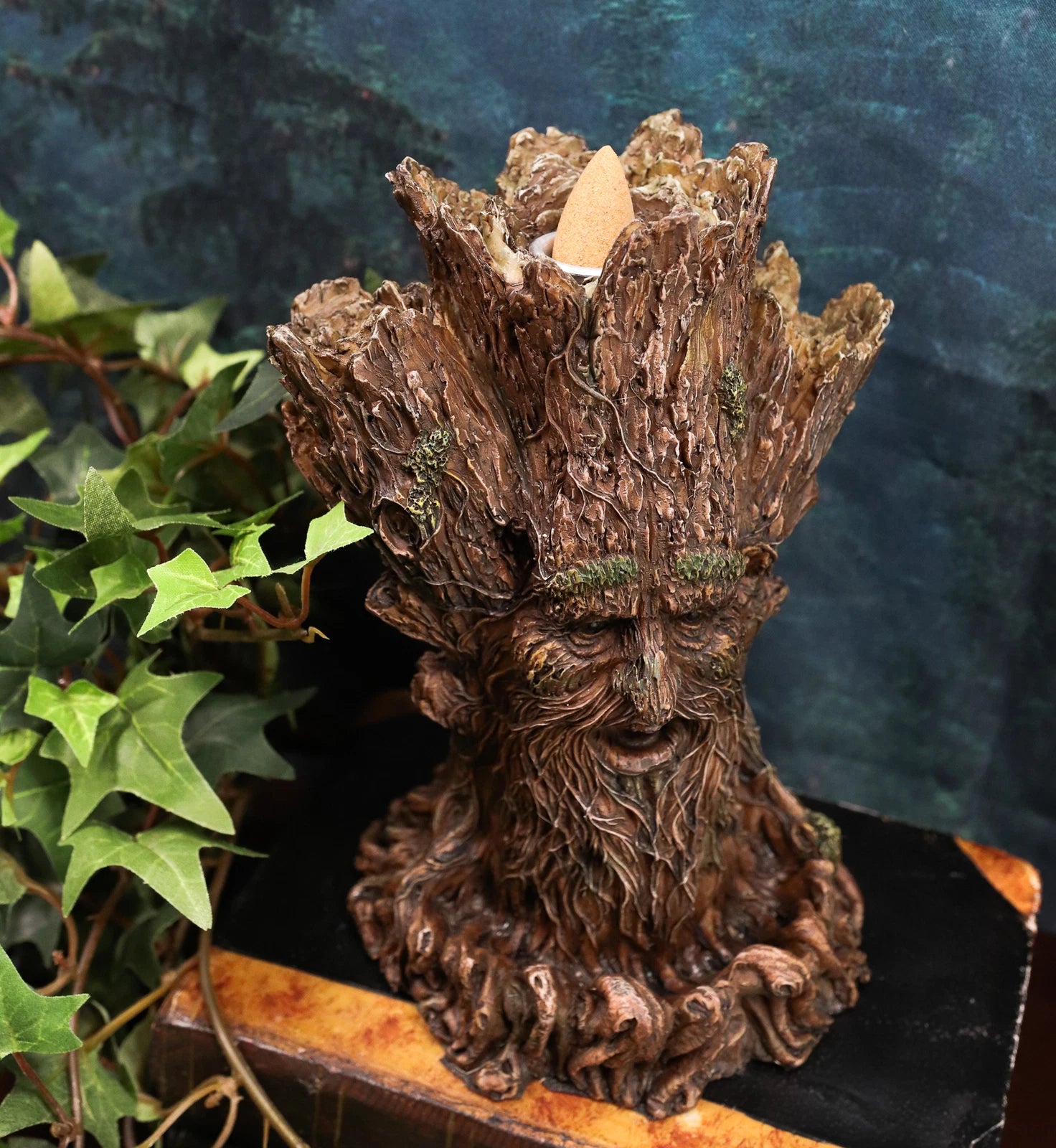Whispering Forest Celtic Greenman Backflow Incense Cone Burner Figurine-10