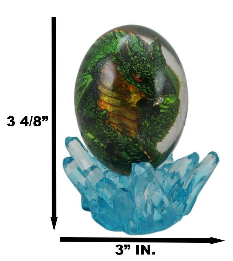 Huevo de dragón verde en vidrio acrílico con cristales de agua y bases de roca de lava LED.-5