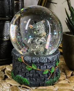 Small Collectible Whimsical Sulky Baby Dragon Water Globe Figurine With Glitters-2