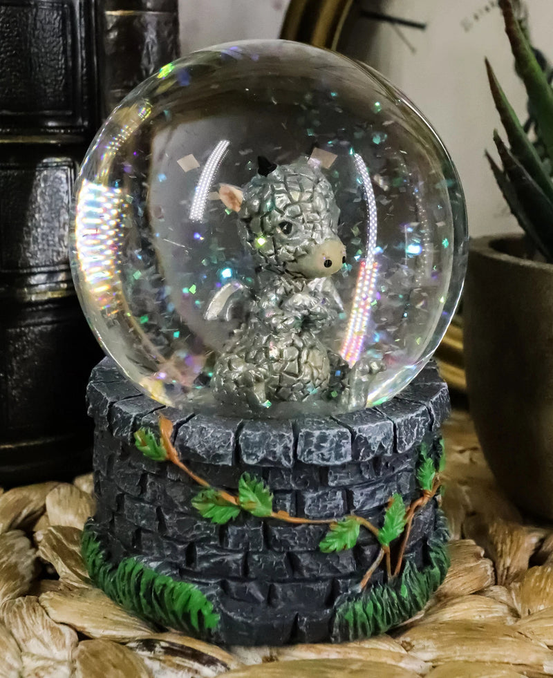 Small Collectible Whimsical Sulky Baby Dragon Water Globe Figurine With Glitters-2