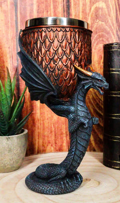 Dragon Scales With Servant Winged Drake Stem Base Drinking Wine Goblet Chalice-4