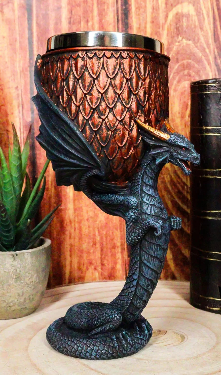 Dragon Scales With Servant Winged Drake Stem Base Drinking Wine Goblet Chalice-4