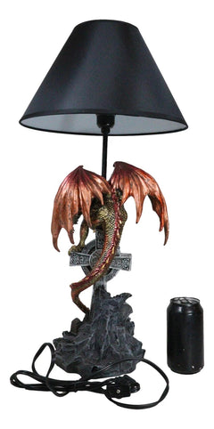Red Gold Armored Dragon On Celtic Knotwork High Cross With Crystal Table Lamp-3