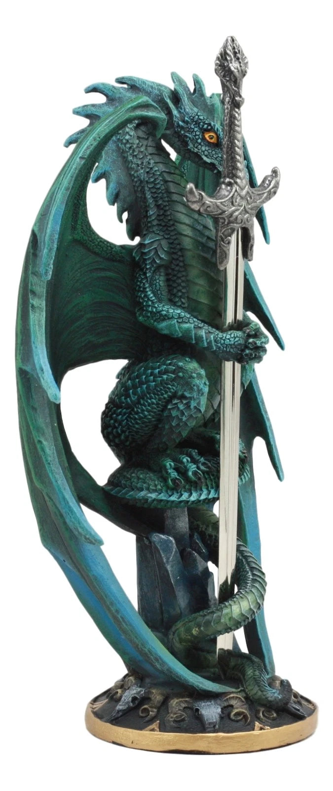 Ram Skull Blade Green Dragon Statue with Dragon Letter Opener Blade 10"H-5