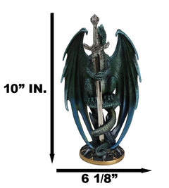 Ram Skull Blade Green Dragon Statue with Dragon Letter Opener Blade 10"H-6