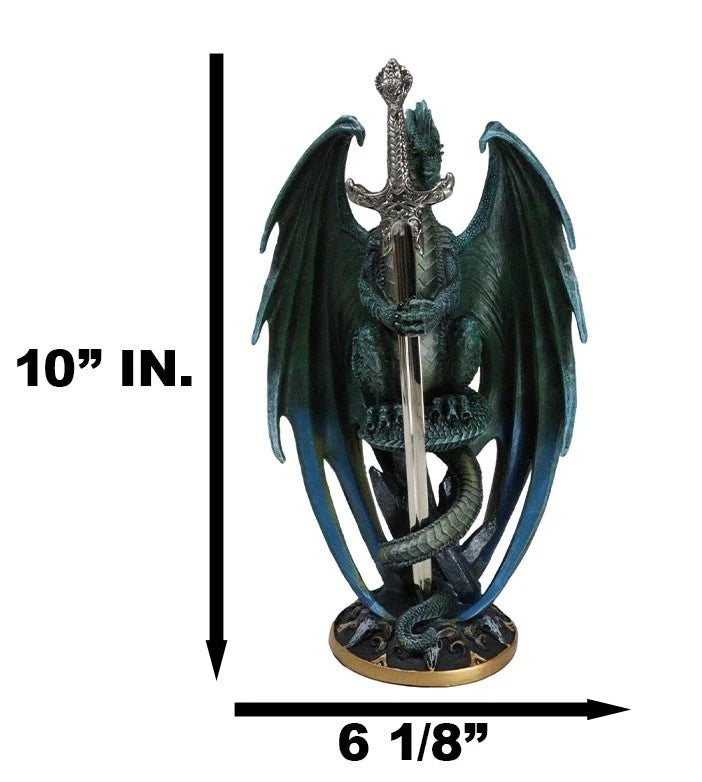 Ram Skull Blade Green Dragon Statue with Dragon Letter Opener Blade 10"H-6