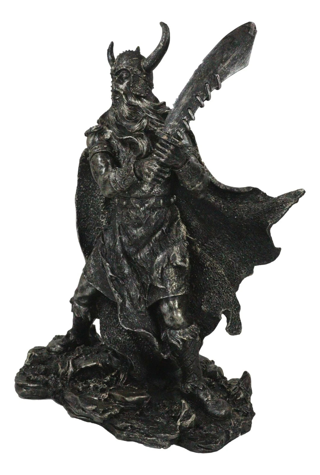 Viking Berserker Warrior With Bull Horn Helmet Wielding Sword Statue 10"H-6