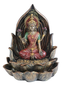 Vastu Hindu Goddess Lakshmi Seated On Lotus Backflow Incense Cone Burner Statue-6