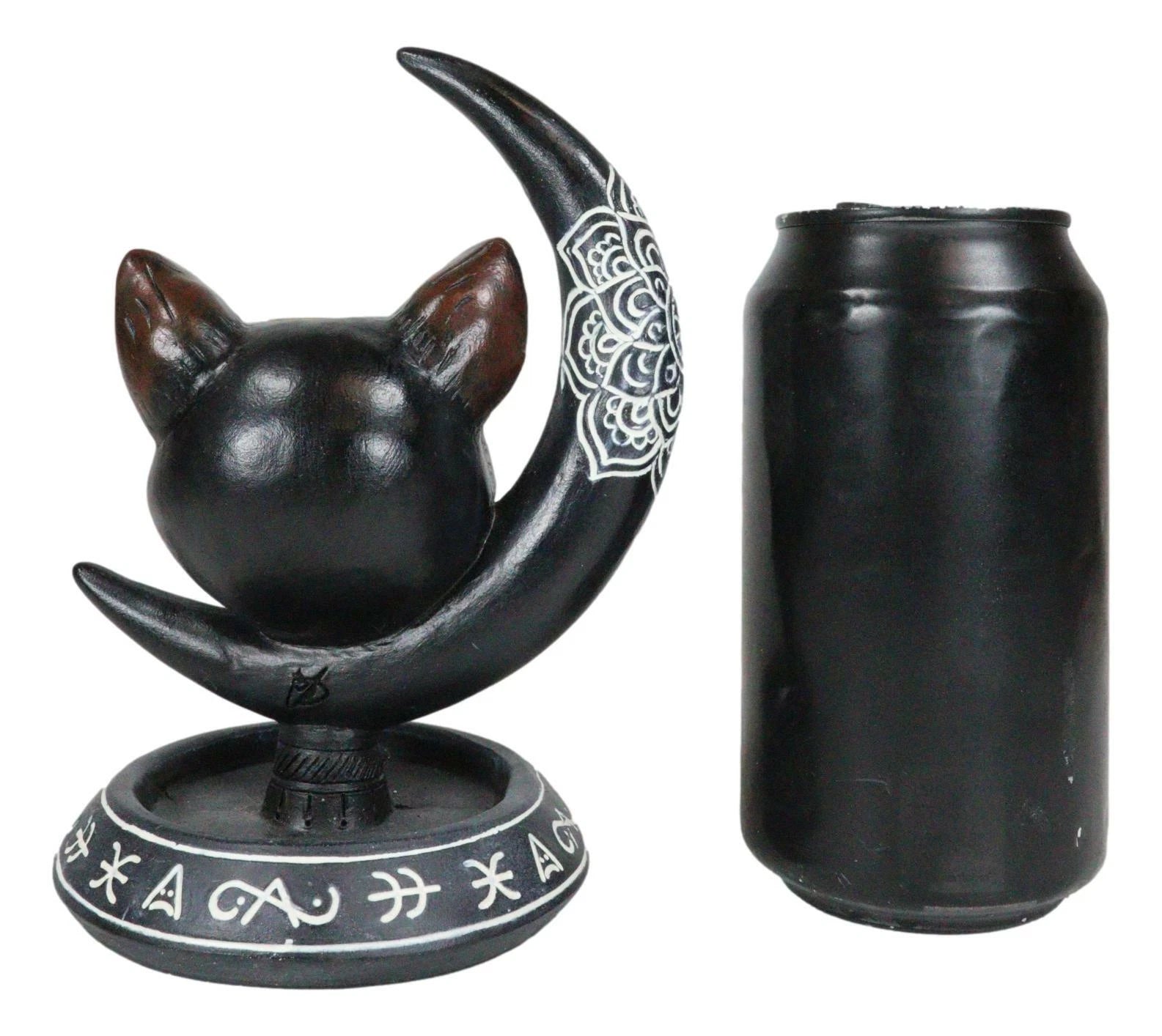 Occult Wicca Sacred Geometry Black Cat Crescent Moon Backflow Incense Burner-7
