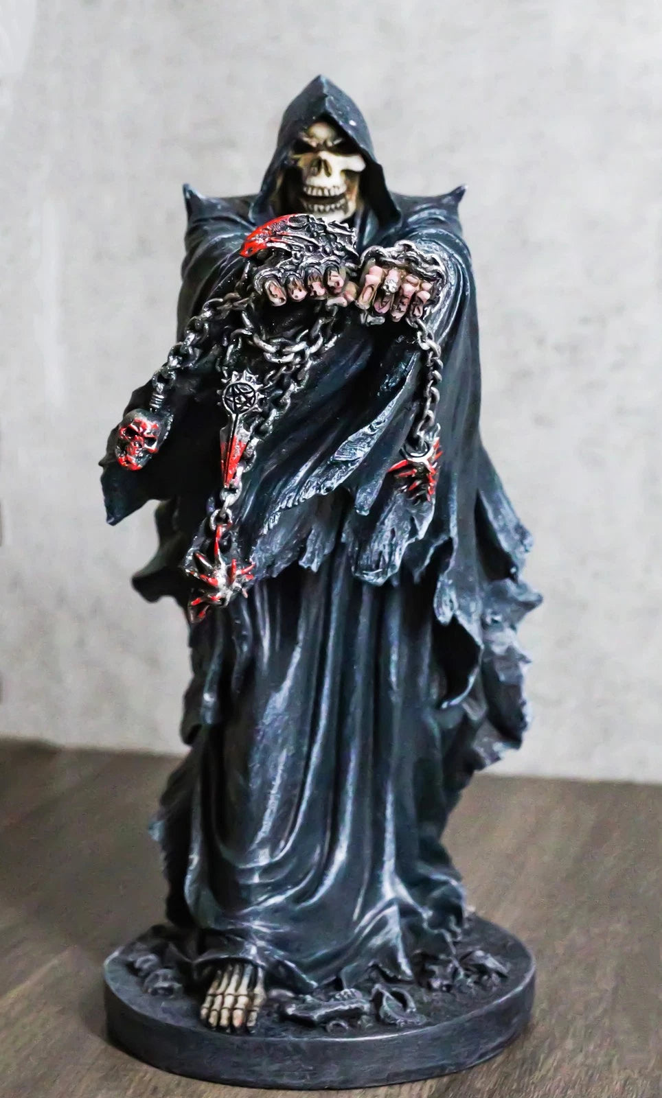 Black Angel of Death Grim Reaper With Chains Carved Knuckles Game Over Figurine-1