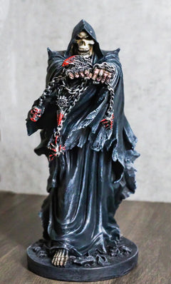 Black Angel of Death Grim Reaper With Chains Carved Knuckles Game Over Figurine-1