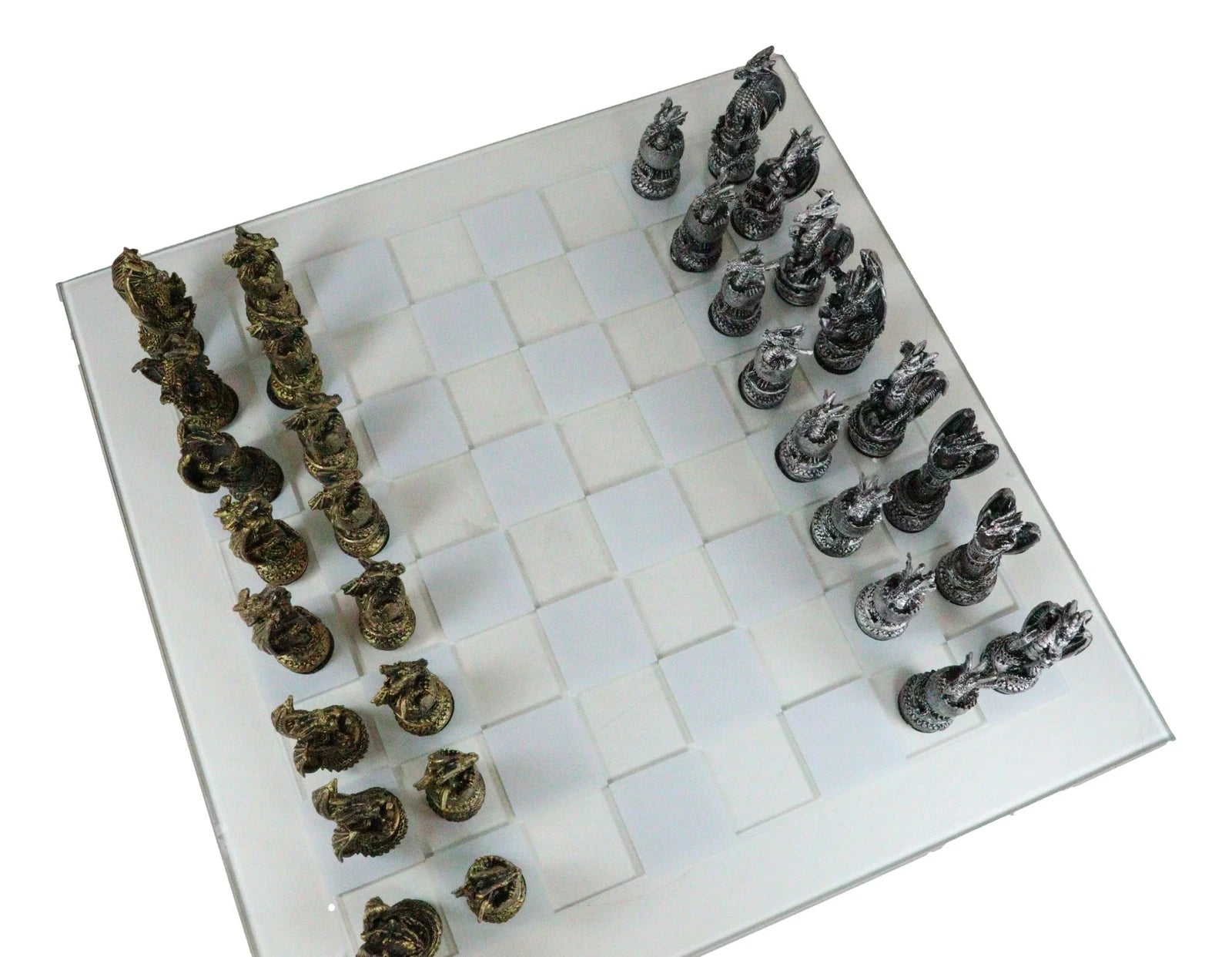 Mythical Fantasy Dragon Dungeon Kingdoms Resin Chess Pieces With Glass Board Set-4