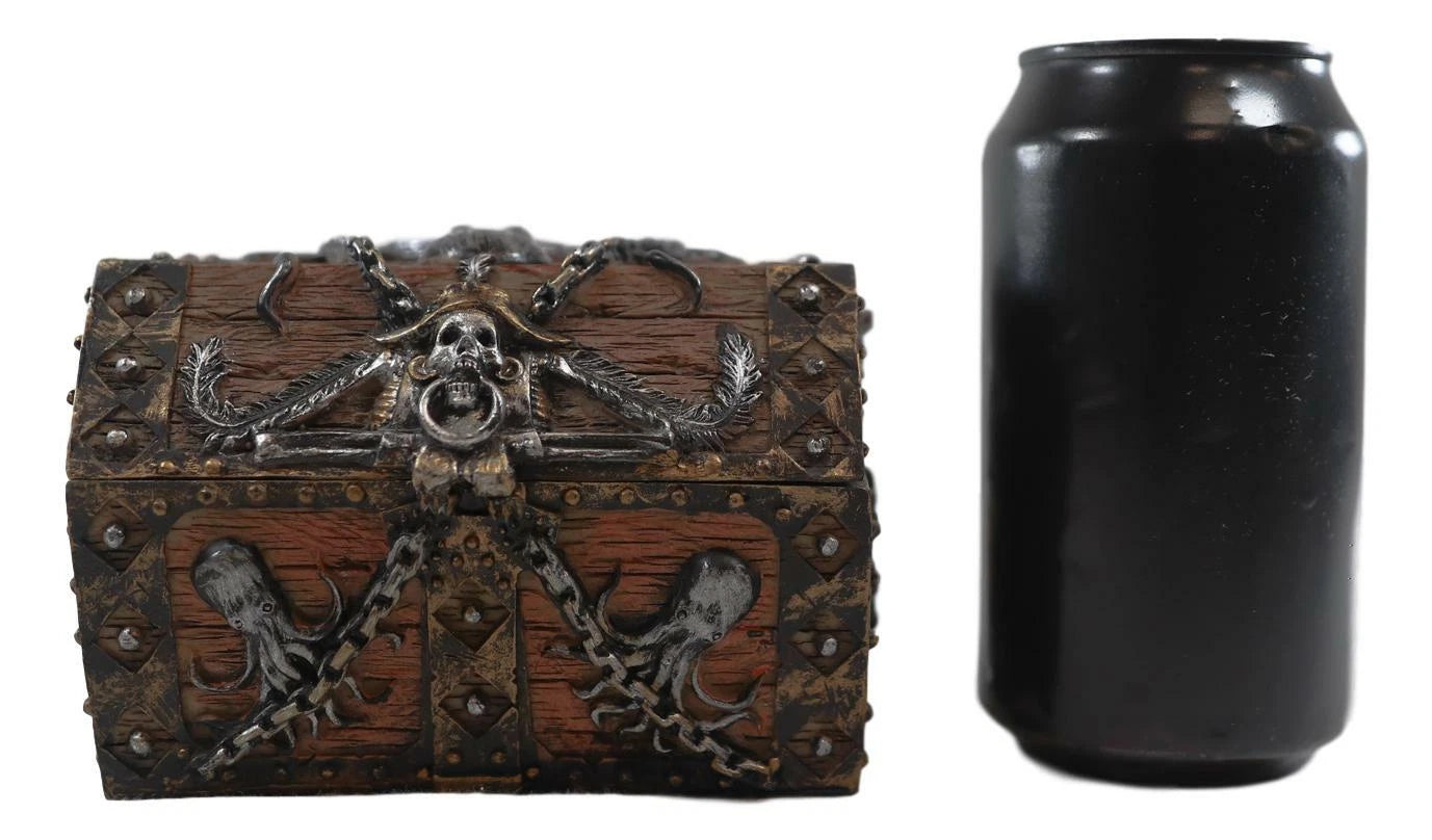 Kraken Octopus Pirate Haunted Chained Skull Treasure Chest Jewelry Box 5"L-3
