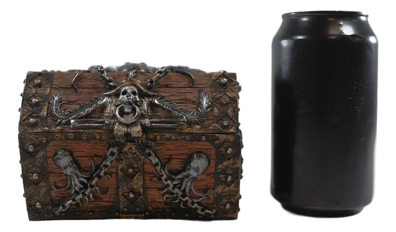 Kraken Octopus Pirate Haunted Chained Skull Treasure Chest Jewelry Box 5"L-3