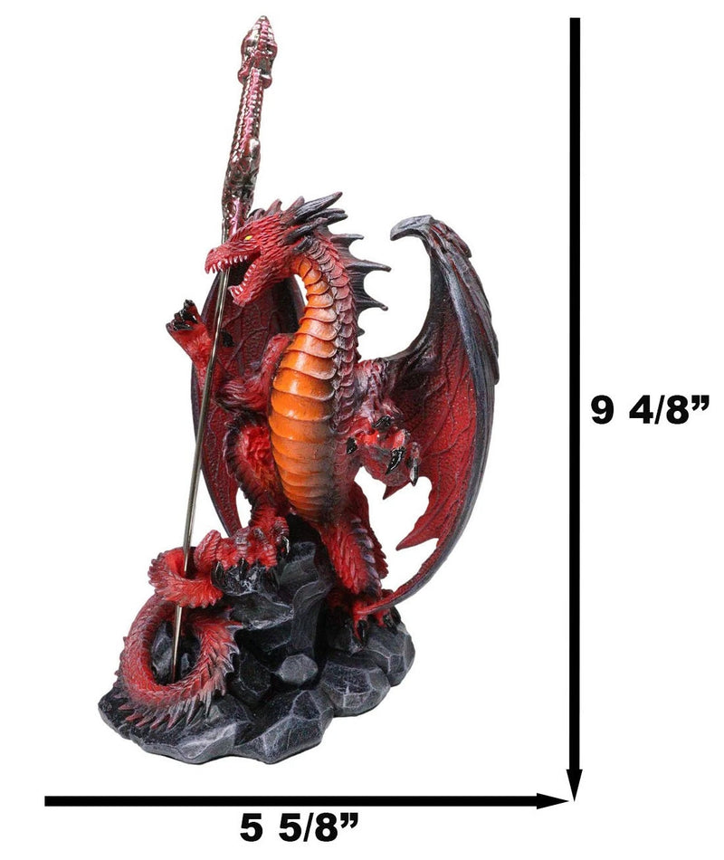 Figura de dragón de hoja viuda de roca volcánica de lava roja con espada abrecartas-2