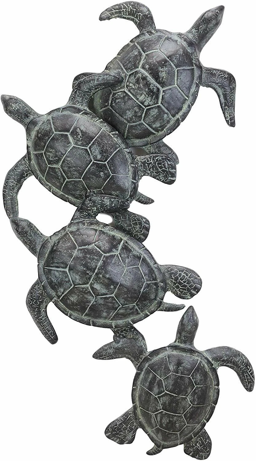 Large Family of Sea Turtles Wall Sculpture Hanging Plaque 25" High Decor-2