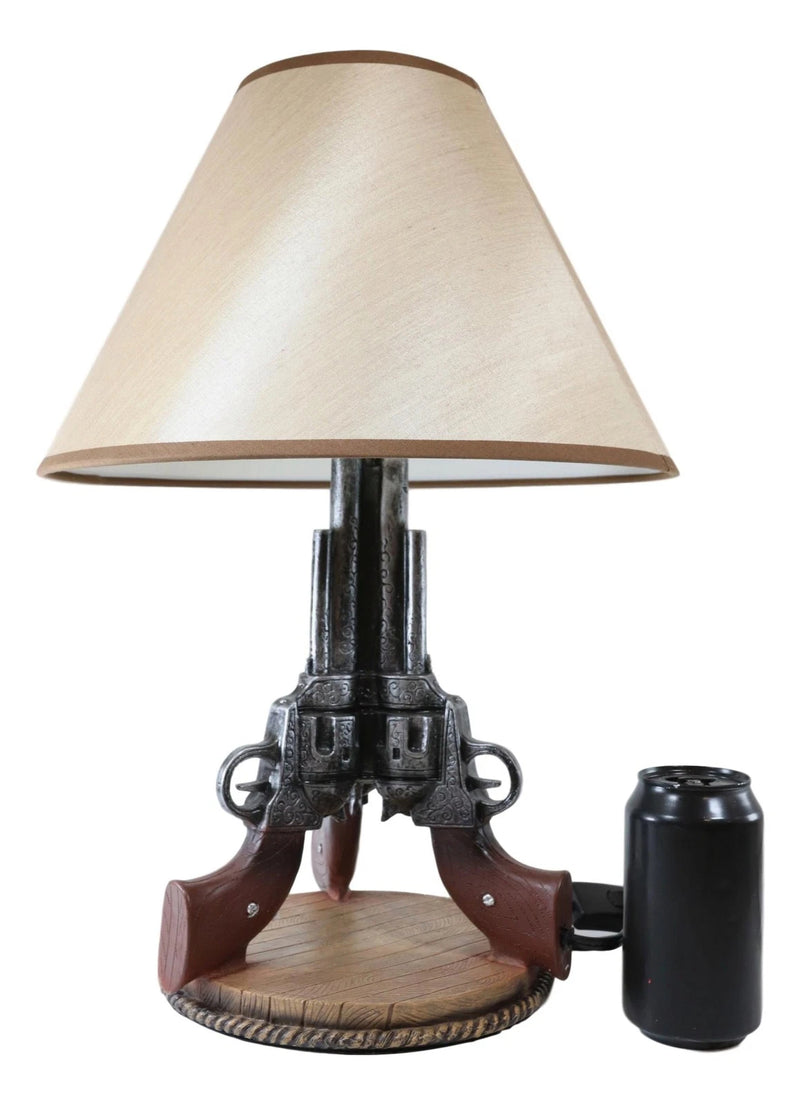 Western Wild West Triple Six Shooters Revolver Guns Side Table Lamp Statue Decor-2