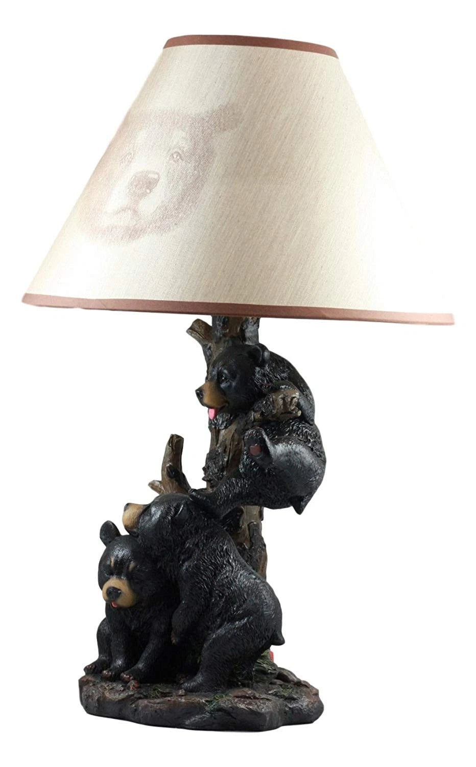 Climbing Black Bear Cubs Table Lamp Statue Decor With Bear Face Shade-4