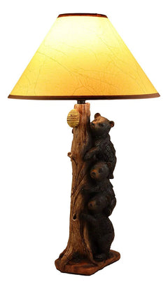 Rustic Climbing 3 Stacked Black Bear Cubs Getting Honey Table Lamp W/Shade-3