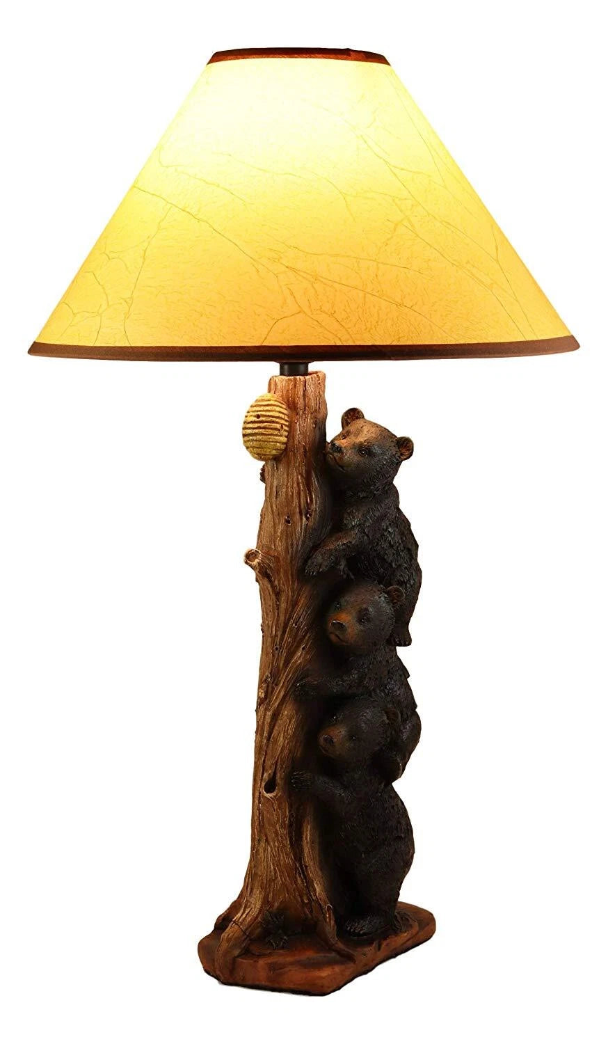 Rustic Climbing 3 Stacked Black Bear Cubs Getting Honey Table Lamp W/Shade-3