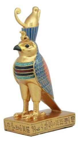 Egyptian God Horus Falcon Bird On Hieroglyphic Pedestal Statue 8.75"H-3