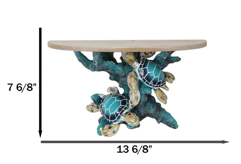 Marine Blue Sea Turtles Swimming by Ocean Corals Floating Wall Bracket Shelf-4