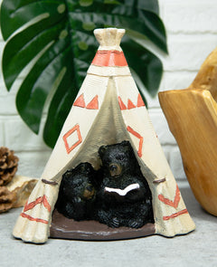 Rustic Forest Black Bear Cubs Story Time Reading Book In Teepee Figurine-1