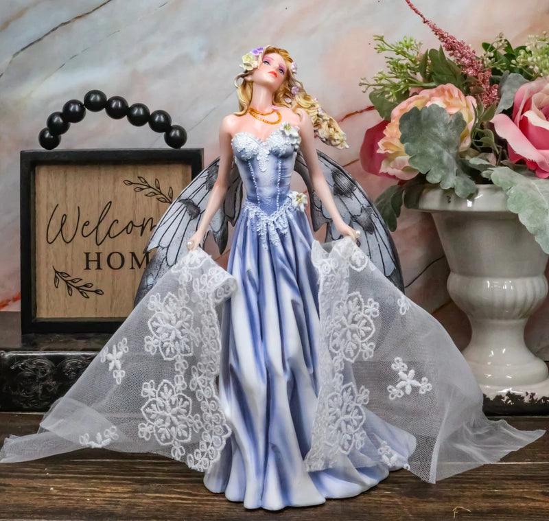 Last Light Ethereal Bridal Fairy Statue With Embroidered Sheer Fabric Decor Art-1