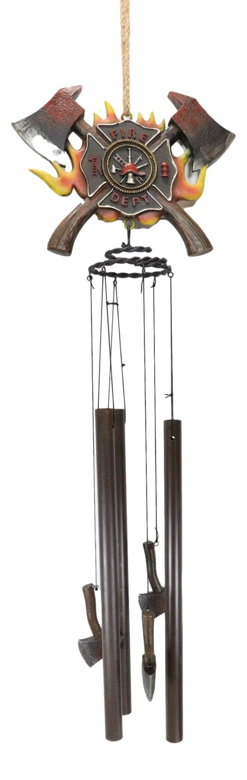 Maltese Cross Crest With Crossed Fire Fighter Axe Fireman Wind Chime Decor-4