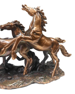 Estatua rústica de resina bronceada de 43 cm de largo, estilo Western Wild and Free, con cuatro caballos corriendo-2