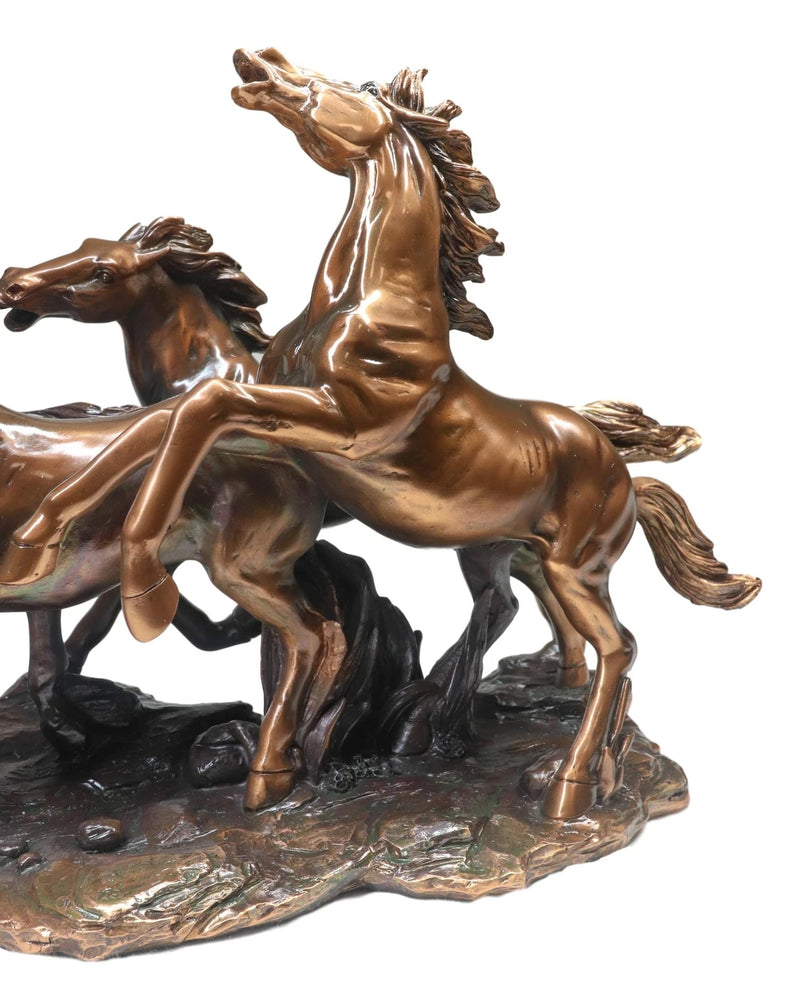 Estatua rústica de resina bronceada de 43 cm de largo, estilo Western Wild and Free, con cuatro caballos corriendo-2