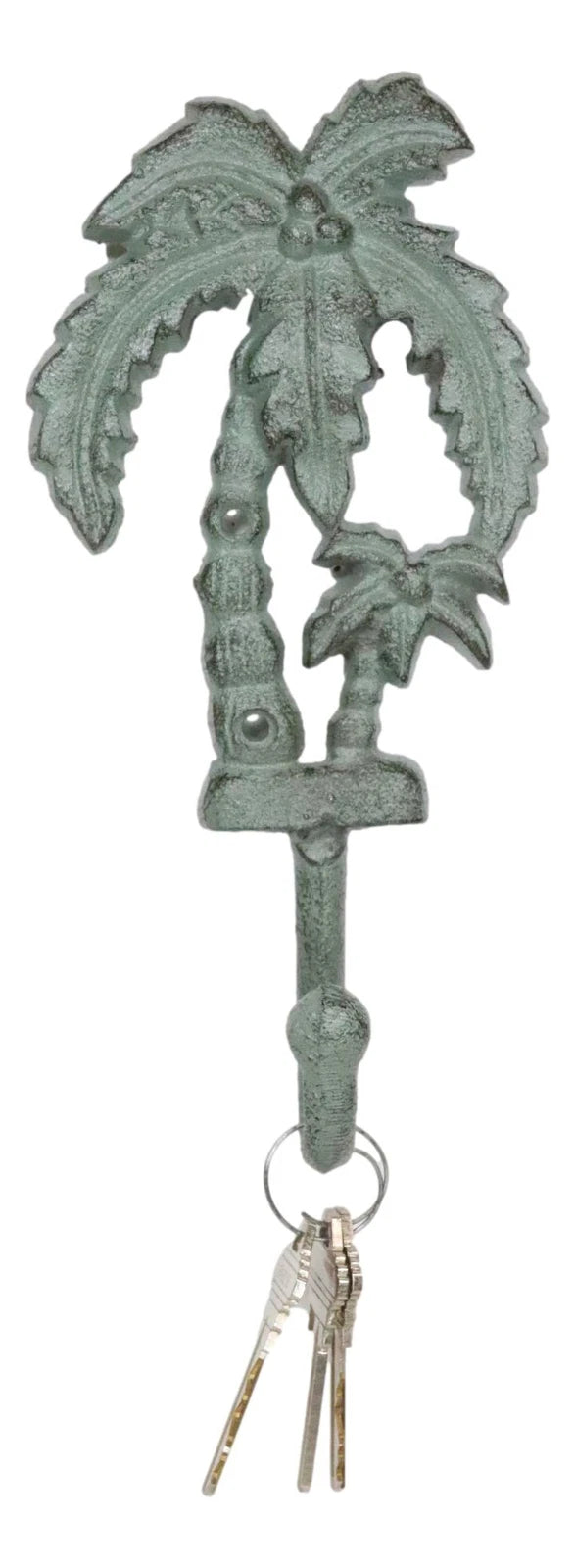Cast Iron Verdigris Tropical Paradise Beach Coconut Palm Trees Coat Wall Hook-3