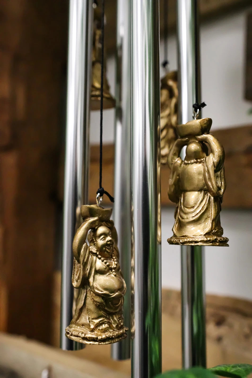 Feng Shui Lucky Buddha With Golden Nugget Wind Chime 23"Long Garden Patio Decor-2