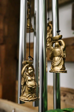 Feng Shui Lucky Buddha With Golden Nugget Wind Chime 23"Long Garden Patio Decor-2