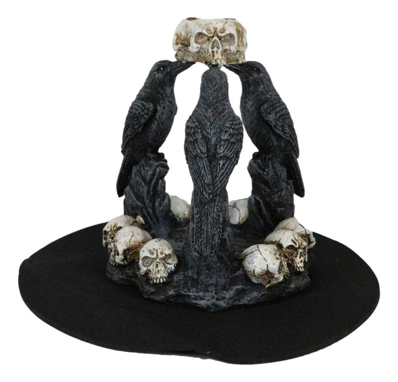 Gothic Wicca Quoth Trio Ravens Nevermore With Skulls Backflow Incense Burner-3