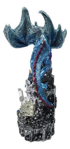 Metallic Blue Dragon with Magenta Spikes Guarding Bottle Ice Crystals Figurine-3