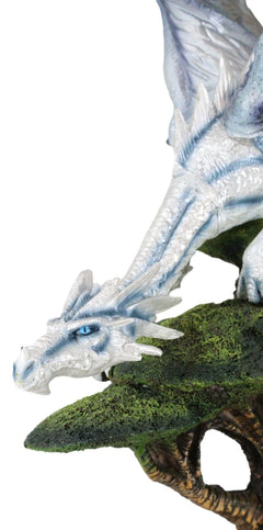 Large Arctic Frost Fury Dragon Perching On Rainforest Giant Tree Canopy Figurine-3