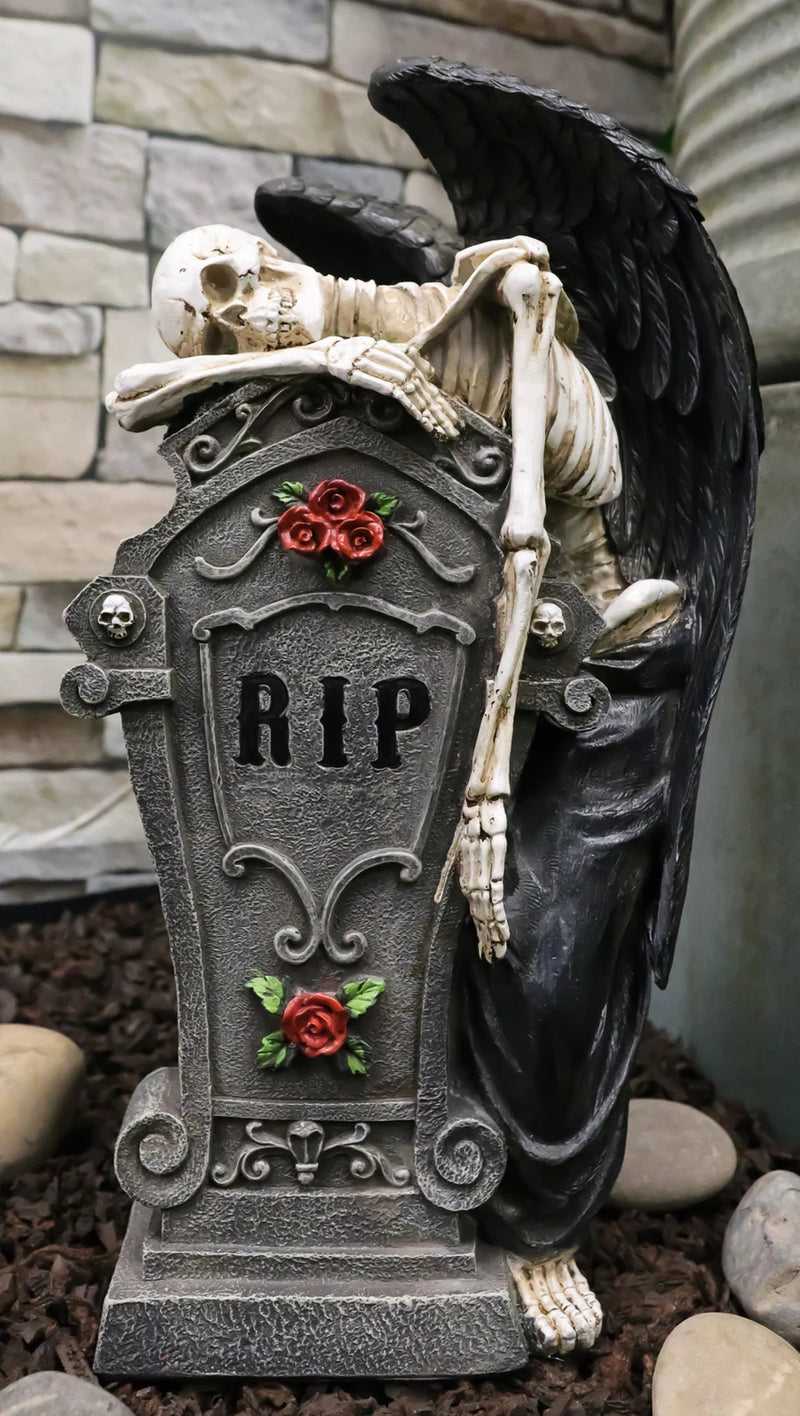 Large Winged Death Angel Grim Reaper Skeleton By Graveyard Tombstone Figurine-1